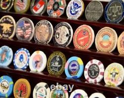 90 Challenge Coin Display Case Adjustable Oak Military Cabinet Wood Shadow Box