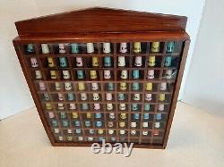97-Vintage Plastic Advertising Sewing Thimbles In Wood Display Case Singer U2