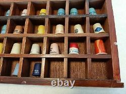 97-Vintage Plastic Advertising Sewing Thimbles In Wood Display Case Singer U2