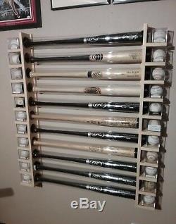 9 Bat Wood Baseball Bat Display Rack with Double Shelves (SEE DESCRIPTION)