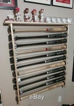 9 Bat Wood Baseball Bat Display Rack with Top Shelf, Bobbleheads