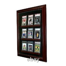 9 Graded Baseball Card Cabinet Style Display Case Glass Cherry with Black Suede