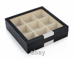 9 Tie Display Case Black Wood Belts Mens Accessories Storage Box Fathers Gift