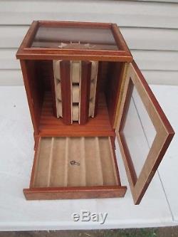 AGRESTI LOCKING BRIARWOOD GLASS ROTATING WATCH DISPLAY CASE MADE IN ITALY With KEY
