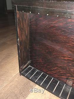 ANTIQUE SLANTED WOOD GLASS STORE DISPLAY CASE withHIDDEN BRASS LOCKING MECHANISM