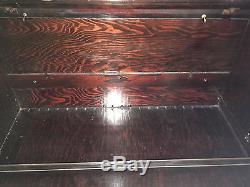 ANTIQUE SLANTED WOOD GLASS STORE DISPLAY CASE withHIDDEN BRASS LOCKING MECHANISM