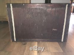 ANTIQUE SLANTED WOOD GLASS STORE DISPLAY CASE withHIDDEN BRASS LOCKING MECHANISM