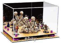 Acrylic Display Case-Rectangle Box with Mirror, Purple Risers & Wood Floor (A004)