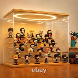Acrylic Display Case with Adjustable LED Light, 6 L Tier Clear Display Box Dustp