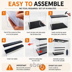Acrylic Display Case with Adjustable LED Light, 6 L Tier Clear Display Box Dustp