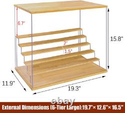 Acrylic Display Case with Adjustable LED Light, 6 L Tier Clear Display Box Dustp