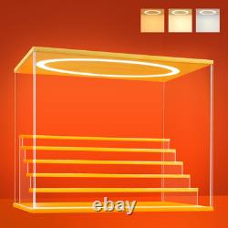 Acrylic Display Case with Adjustable LED Light, 6 L Tier Clear Display Box Dustp