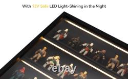 Action Figure Display Case 3.75 LED Figurine 30 Pcs Toy Wood Shelf + Baseplates