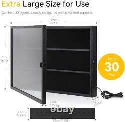 Action Figure Display Case 3.75 LED Figurine 30 Pcs Toy Wood Shelf + Baseplates
