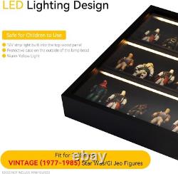 Action Figure Display Case 3.75 LED Figurine 30 Pcs Toy Wood Shelf + Baseplates
