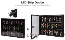 Action Figure Display Case 3.75 LED Figurine 30 Pcs Toy Wood Shelf + Baseplates