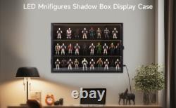 Action Figure Display Case 3.75 LED Figurine 30 Pcs Toy Wood Shelf + Baseplates