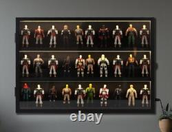 Action Figure Display Case 3.75 LED Figurine 30 Pcs Toy Wood Shelf + Baseplates