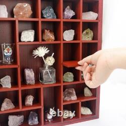 Adjustable Rock Display Case Glass Lid Mineral Collection Box, Wooden Cabinet