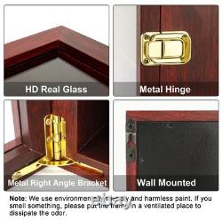 Adjustable Rock Display Case Glass Lid Mineral Collection Box, Wooden Cabinet