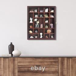 Adjustable Rock Display Case Glass Lid Wooden Cabinet for Minerals, Fossils, C