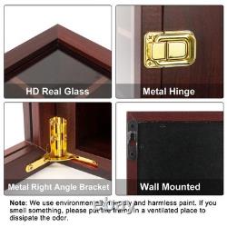 Adjustable Rock Display Case Glass Lid Wooden Cabinet for Minerals, Fossils, C