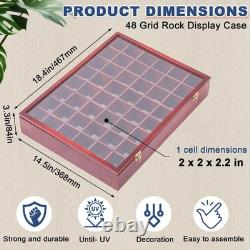 Adjustable Wood Rock Display Case with Lid 48 Grids Shadow Box for Collectible