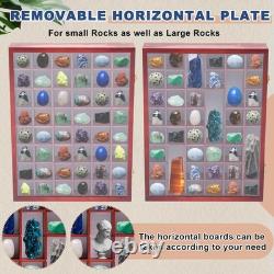 Adjustable Wood Rock Display Case with Lid 48 Grids Shadow Box for Collectible