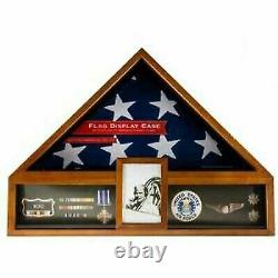 American Flag Display Oak Case Military Memorial Shadow Box Veteran Exhibit New
