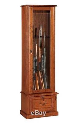 American Furniture Classics Wood 6 Gun Cabinet Glass Door Display Case