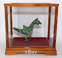Ancient Bronze Age Holy Land Bird Figure In Wood / Glass Display Case #m-086