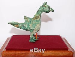 Ancient Bronze Age Holy Land Bird Figure In Wood / Glass Display Case #m-086