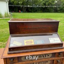 Antique 1900s Vims Needles Counter Top Store Wooden Display Case Cabinet