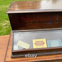 Antique 1900s Vims Needles Counter Top Store Wooden Display Case Cabinet