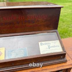 Antique 1900s Vims Needles Counter Top Store Wooden Display Case Cabinet