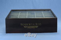Antique ADVERTISING HICKOK BELT BUCKLES WOOD COUNTERTOP GLASS STORE DISPLAY CASE