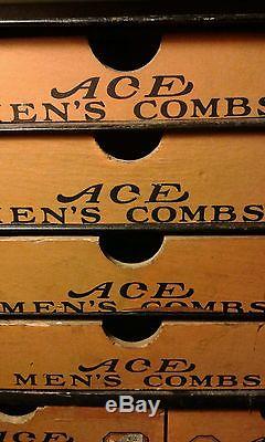 Antique Ace Combs Store Display Wood Advertising Case Drawers Art Deco VTG Rare
