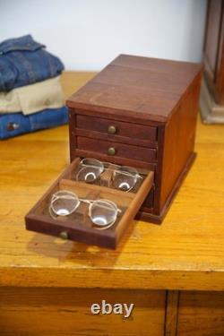 Antique Apothecary Cabinet Optometrist wood Tool Box eyeglasses display case VTG