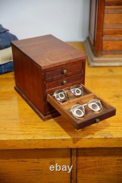 Antique Apothecary Cabinet Optometrist wood Tool Box eyeglasses display case VTG