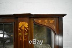 Antique Art Nouveau inlaid glazed cabinet display case