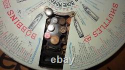 Antique Boye Rotary Needles Shuttles & Bobbins Store Display Case 124 Wood Tubes