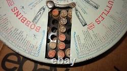 Antique Boye Rotary Needles Shuttles & Bobbins Store Display Case 124 Wood Tubes
