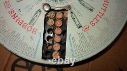 Antique Boye Rotary Needles Shuttles & Bobbins Store Display Case 124 Wood Tubes