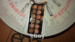 Antique Boye Rotary Needles Shuttles & Bobbins Store Display Case 124 Wood Tubes
