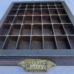 Antique Caslon London printer's type drawer shadow box or display wood & brass