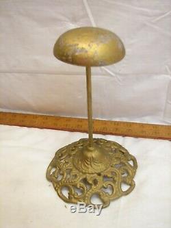 Antique Cast Iron Victorian Ornate Hat Stand Wig Store Display Wood Top