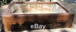 Antique Clark's O. N. T. Sewing Thread Spool General Store Wood Glass Display Case