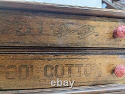 Antique Clark's Spool Cotton 2 Drawer Cabinet Wood Knob Handles Hand Painted