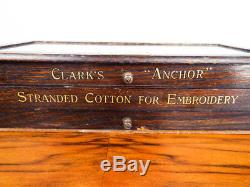 Antique Clarks Anchor Stranded Cotton Embroidery Display Wood Cabinet Case 1900s