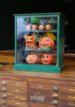 Antique Counter Top Display Case Wood Glass shelf apothecary cabinet green VTG